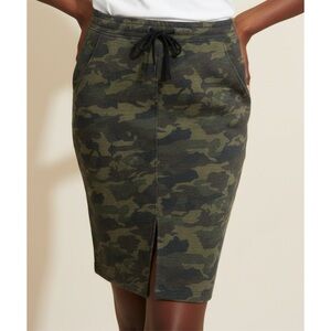 Military Skirt Gartered Waist Front Cut Pencil Midi Wool Stretch‎ Pocket
